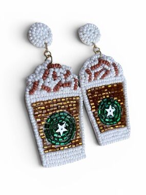 Latte Frappucino Large Beaded Seed Dangle Earrings NEW